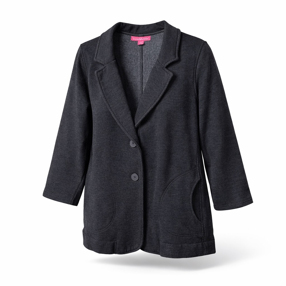 Woman Within Knit Blazer Jacket Cotton Blend Charcoal Gray Size 18/20